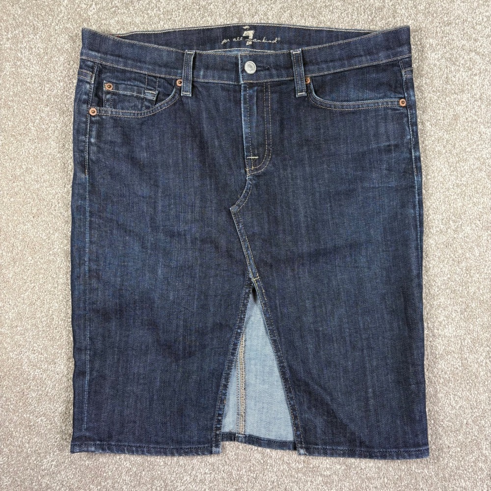 7 For All Mankind Roxy Dark Wash Denim Pencil Skirt Front Slit Size 30